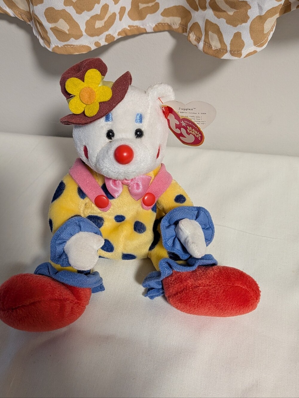 TY | Beanie Baby Juggles clown bear stuffie stuffed toy. Has Ear Tags. EUC. VTG